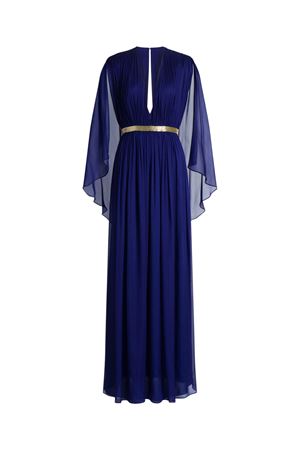Abito lungo in seta blu con mantellina ALBERTA FERRETTI | A046401151287
